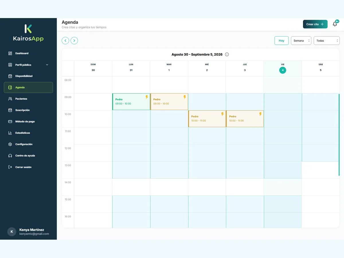 Agenda semanal de citas